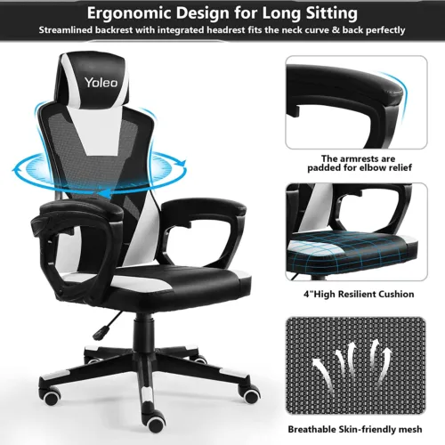 Ergonomic Home Office Desk Chairs Lumbar Support High Back